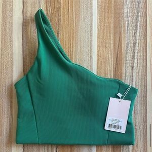 Green open shoulder workout shirt